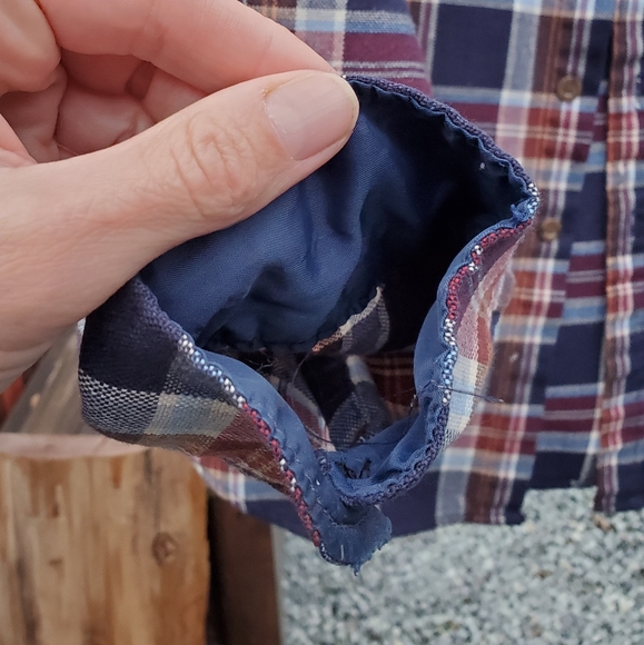 Sear's Vintage long sleeve Acrylic plaid men's button shirt. 17-17.5. Burg/Blue. - Picture 8 of 16